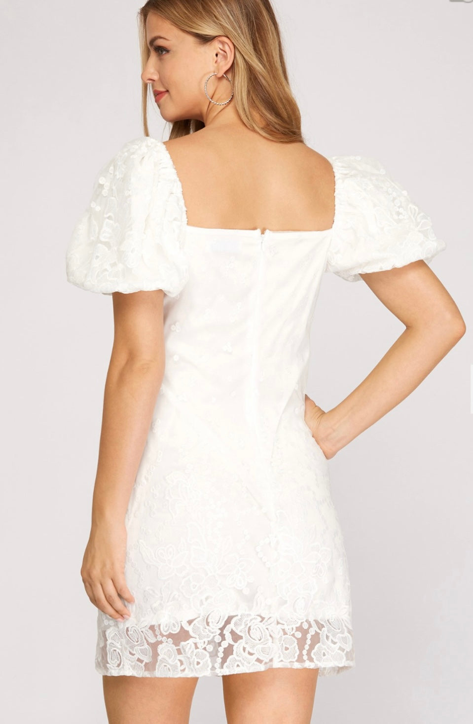 white lace mini dress with lining