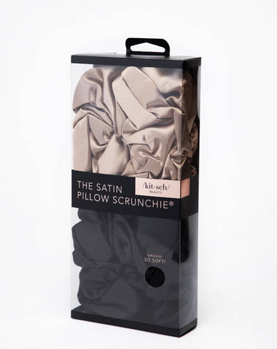 KITSCH - Satin Pillow Scrunchies - Black/Gold