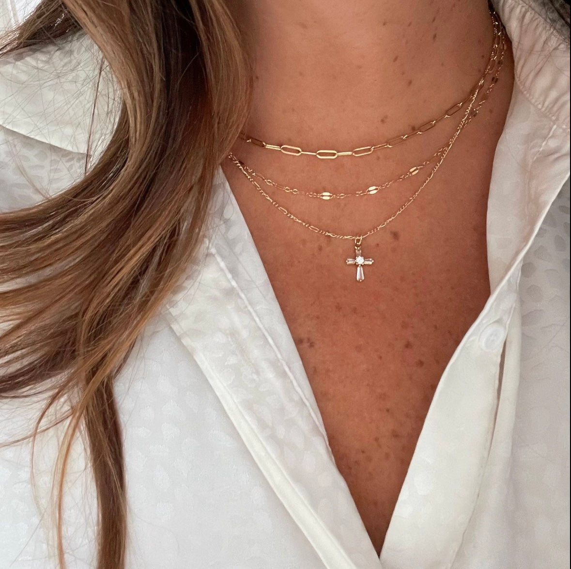 true by kristy jewelry - Petite CZ Cross Pendant Necklace Gold Filled